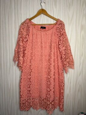 Lucky & Blessed Pink Crochet Lace Dress Off Shoulder